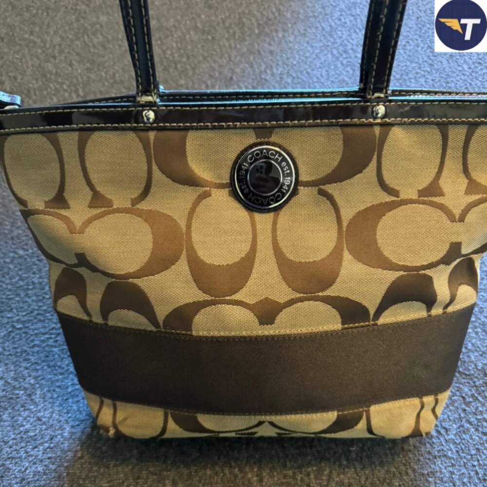 Coach Purse Tote Brown Strip (Medium)